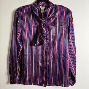 Vintage Koret Colorful Striped Loop Collar Blouse Size 14